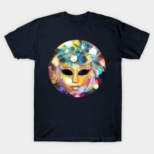 Golden Carnival Mask with peacock feathers T-Shirt